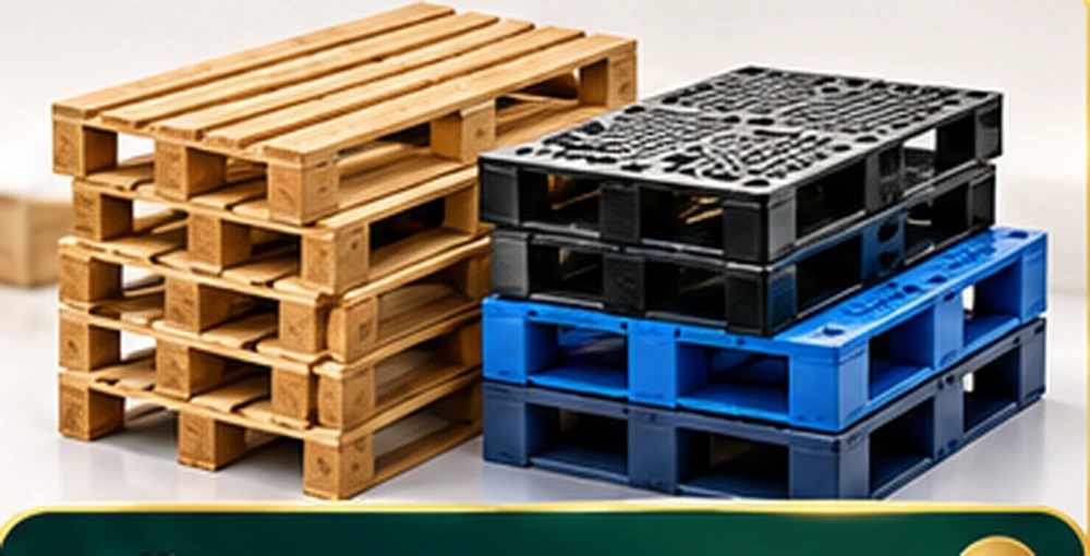 Rows of wooden pallets stacked outside a warehouse